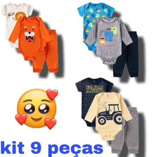LANÇAMENTO 9 peças-3 kit body bebê manga longa/curta com calça mijão menino enxoval 100% algodão RN ao GG