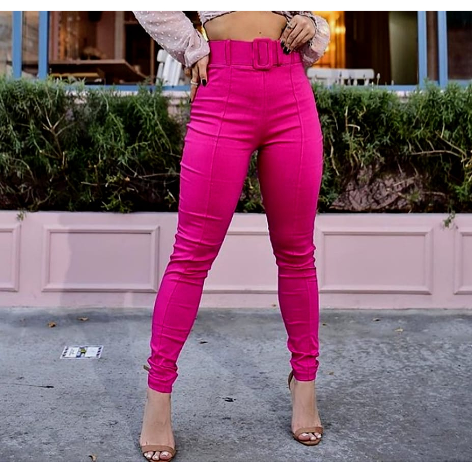 Calça Feminina Bengaline Com Cinto Pronta Entrega Shopee Brasil