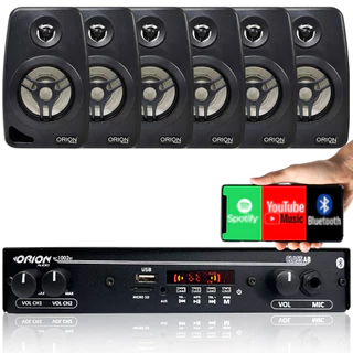 Kit Som Ambiente 1002 Bt Control + 6 Caixas Parede Preta 55w