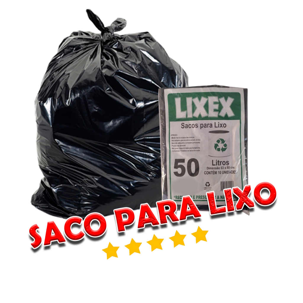 Saco De Lixo Econômico Descartáveis 50 Litros Preto 10 Unidades Envio ...