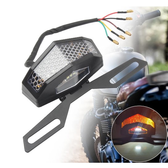 Lanterna Traseira Led Delta Moto Universal C/ Pisca e Suporte Placa Xt660 Tenere Lander Cb300 Nc700 Hornet Versys