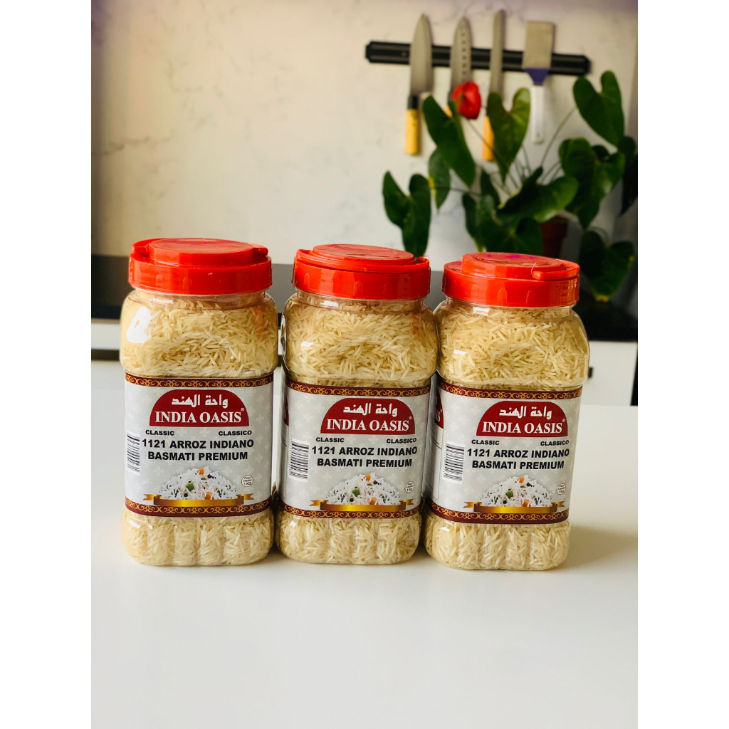 Arroz Basmati Clássico India Oasis 1kg Pote Grãos longos e Aromáticos