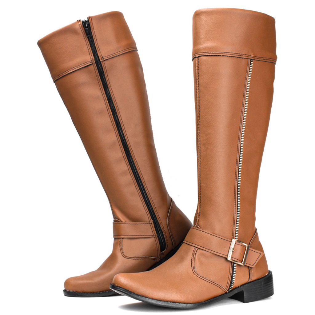 Bota Feminina Cano Longo Tipo Montaria Detalhe Em Fivela Caramelo ...