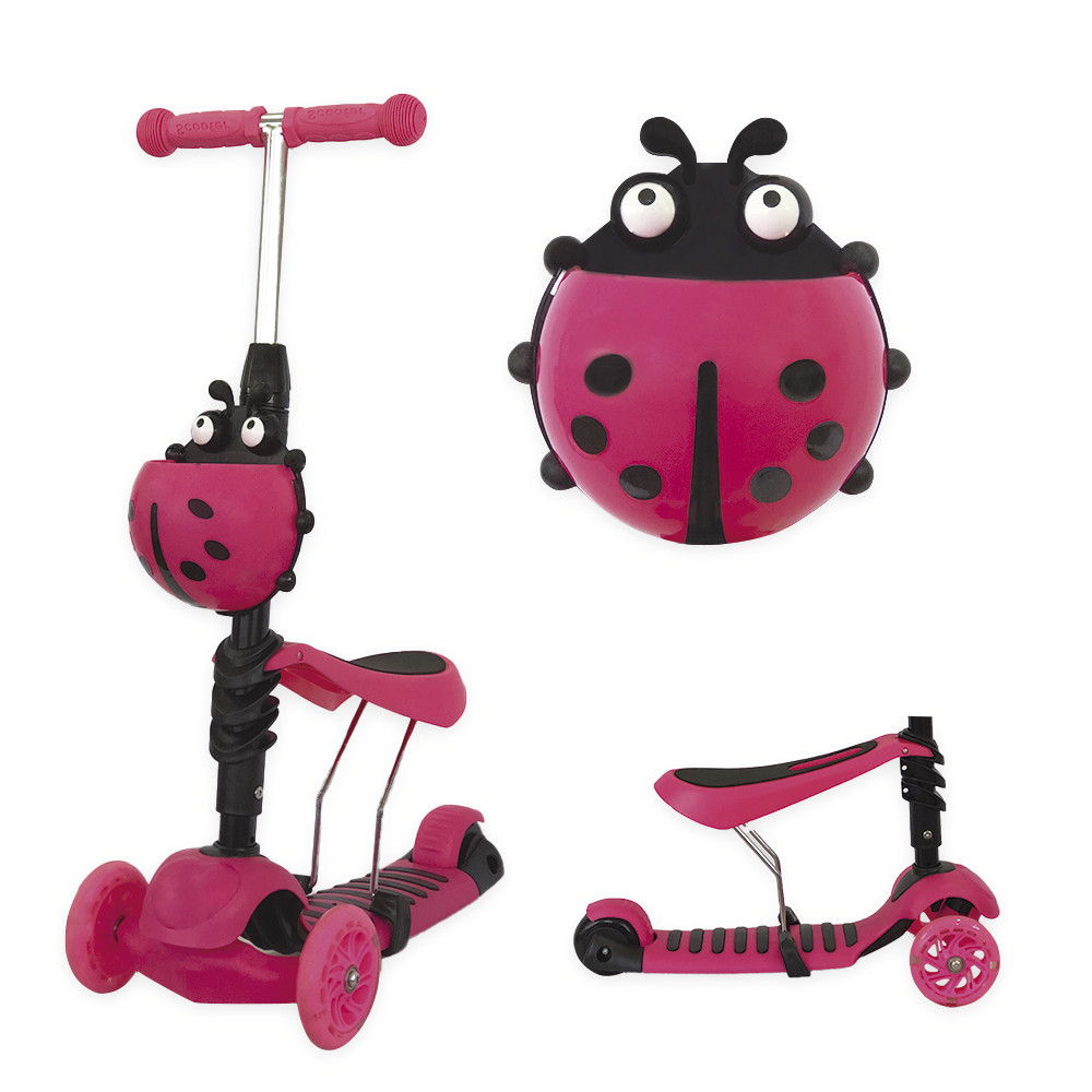 Patinete Infantil Joaninha Com Luz 03 Rodas Brinquedo Infantil Interativo