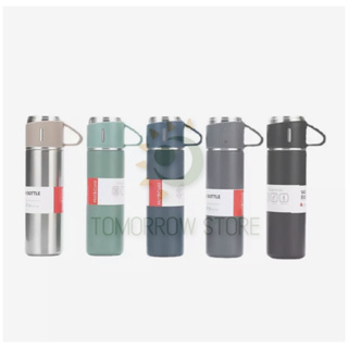 Kit Garrafa Térmica Vacuum Flask Set Inox 1 garrafa + 2 tampa/copo 500ml - bebidas quentes e frias
