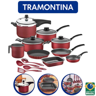 Jogo De Panelas Antiaderente Tramontina 13 Peças Com Panela De Pressão e Utensílios