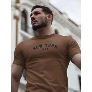 Camisa Masculina Camiseta Básica Algodão Lisa Costura Reforçada Marrom New York 199X