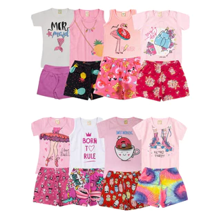 Kit 6 Peças Roupa Infantil Verão -Conjunto Infantil Menina -3 Blusas + 3 Shorts