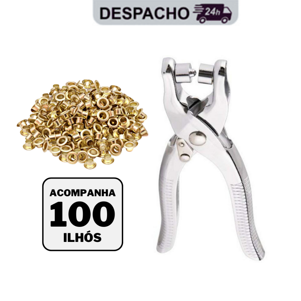 Alicate de Ilhos Aplicador e Perfurador Com 100 Ilhoses Artesanal