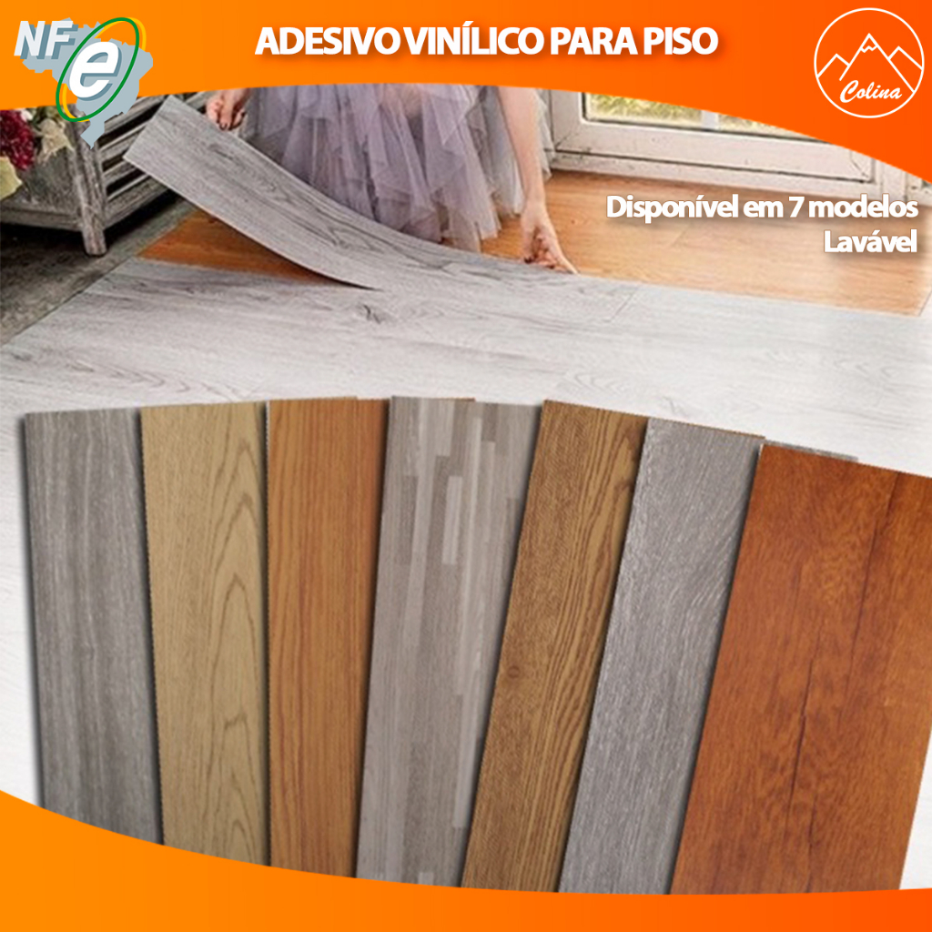 1 Metro de Piso Vinílico Madeir Antiderrapante Lavável 91,4x15,2CM