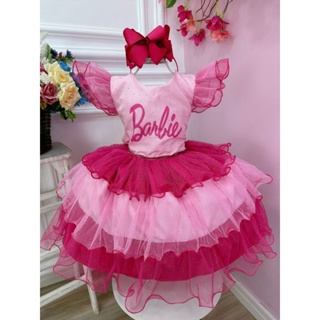 Vestido Infantil Barbie Rosa Chiclete C/ Glitter e Estrelas – Moda infantil  Angelica