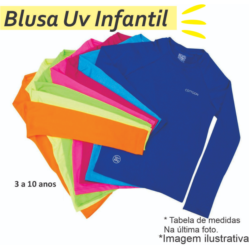 Camisa proteção solar UV infantil Blusa Térmica fator 50fps unissex ...