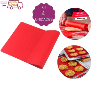 4 Tapete Culinário De Silicone Antiaderente para Assar Grelhar Amassar 30X40