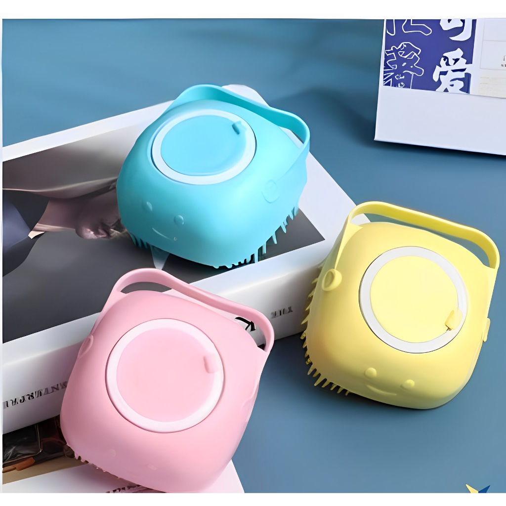 Esponja De Silicone Para Banho Com Dispenser Shampoo Sabonete Escova Pets Crianças Adultos