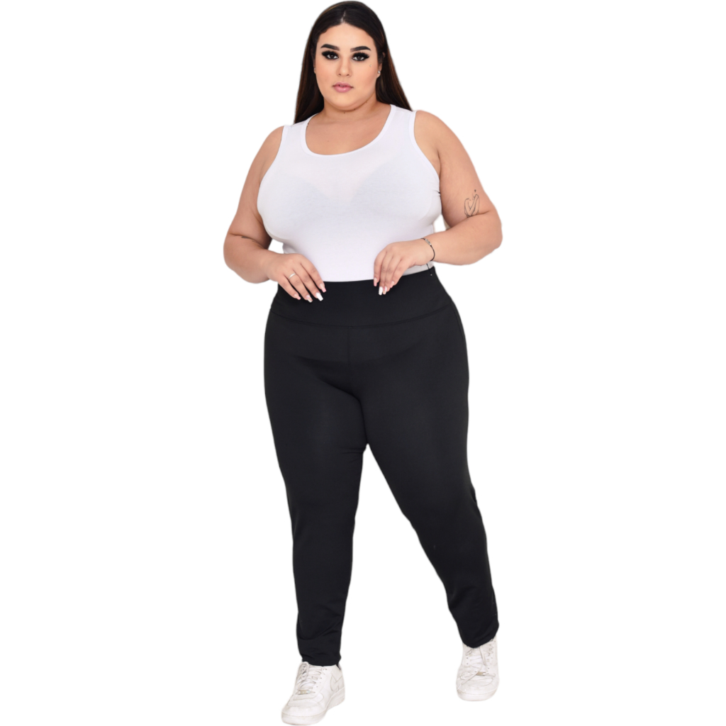 Calça legging feminina plus size básica preta