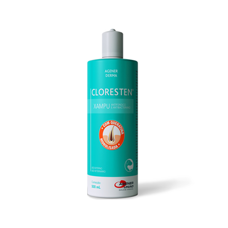 Shampoo Cloresten 500ml Antibacteriano Antifúngico Cães e Gatos Agener União