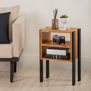 Mesa de Cabeceira Modelo Industrial 3 Prateleiras Pé Vertical Mel / Preto - A MAIS LINDA DA SHOPEE!!!