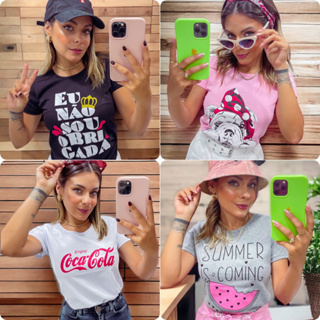 Kit 3 T-shirt Blusa Feminina Baby look atacado 100% Algodão - Temos 80 Estampas!! Você Escolhe!!