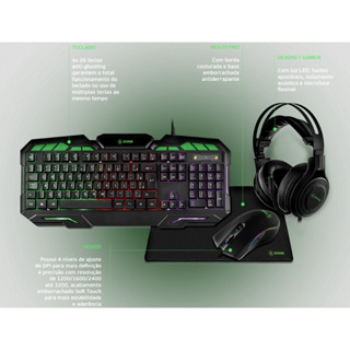 COMBO GAMER 4 em 1 TECLADO, HEADSET, MOUSE E MOUSEPAD XZONE