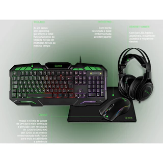 COMBO GAMER 4 em 1 TECLADO, HEADSET, MOUSE E MOUSEPAD XZONE