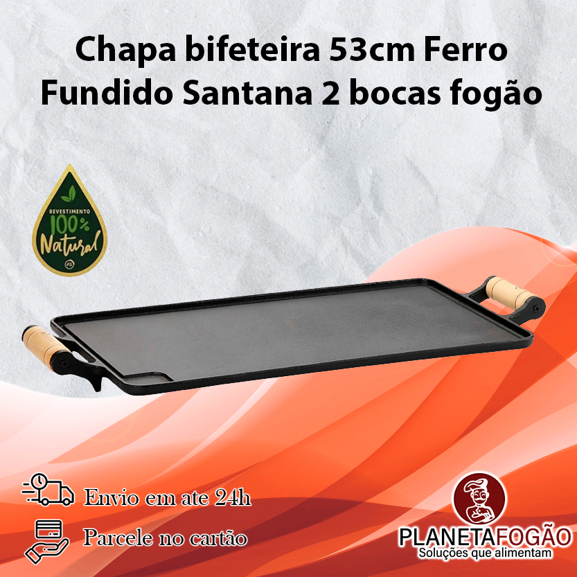 Chapa Bifeteira De Ferro Fundido Grande 53cm para fogão Alça