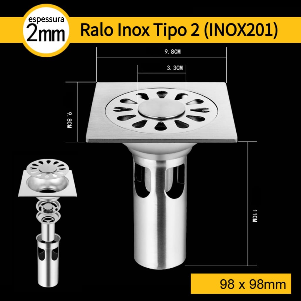 Ralo Inox Grelha Quadrado Com Filtro 10x10CM Resistente Odores Anti ...