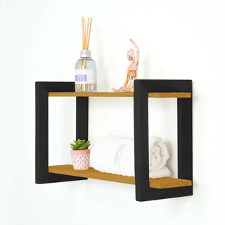 Prateleira 2 Lugares Modelo Industrial Mel / Preto - Porta Temperos - Porta toalhas - Quarto - Porta Retrato - Organizador