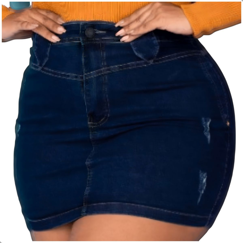 Saia Jeans Plus Size Feminina Cintura Alta C/ Elastano