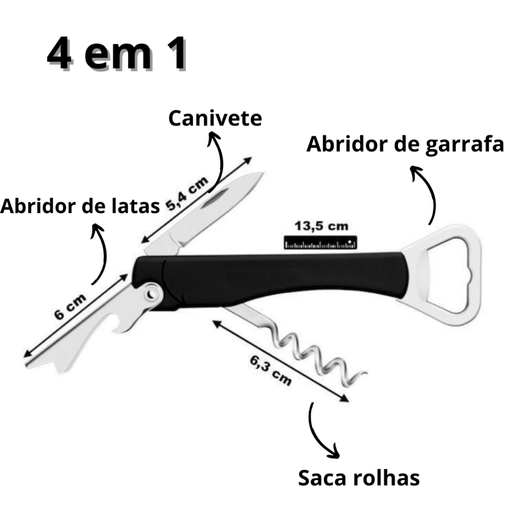 Abridor de Vinhos e Garrafas Saca Rolhas Inox Preto Ônix - MimoStyle