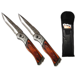 Kit com 2 Canivete Automático Aço com Madeira Tático Afiado Retrátil Militar