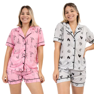 Kit 2 Pijamas Feminino Americano Adulto Curto Malha Gestante Amamentação