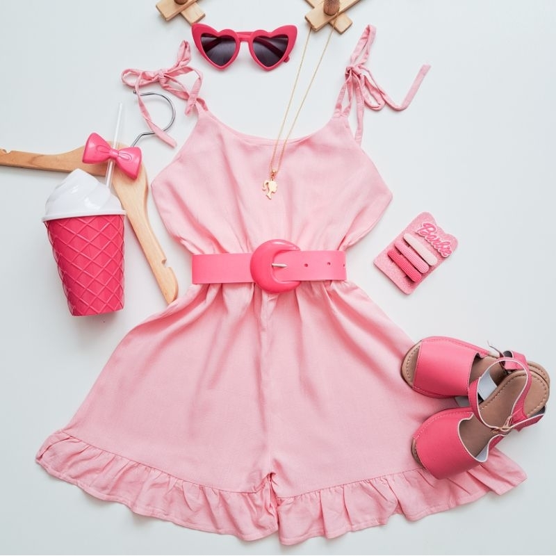 Romper Barbie Lantejoula Body Salopete Fantasia Vestido Saia Jardineira  Roupa Infantil Bebê Pink Rosa