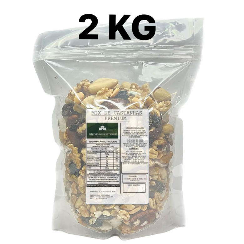 Mix de castanhas , nozes, amêndoas, uva passa, coco chips Premium 2kg, 2 quilos.