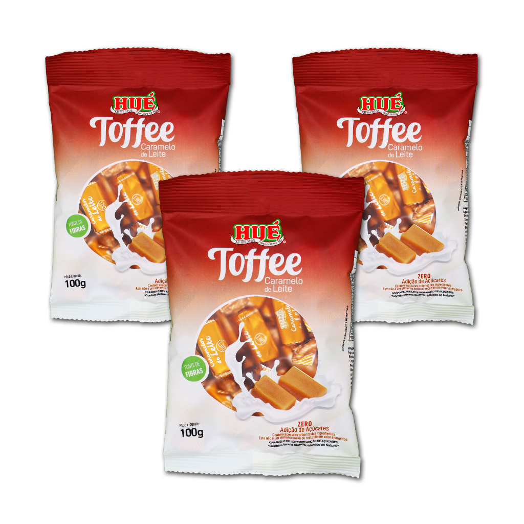 BALA TOFFEE DE CARAMELO DE LEITE ZERO HUE 100G DIET KIT 3 UN
