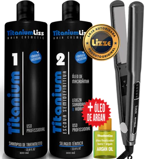 Prancha Chapinha Lizze Extreme 480 F. Original + Progressiva Definitiva Titanium Liss + Argan