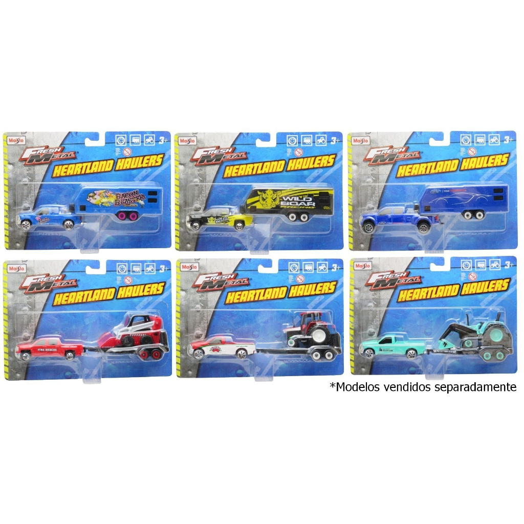 Miniatura em Metal Caminhonete + Trailer - Fresh Metal Heartland Haulers - 1/64 - Maisto