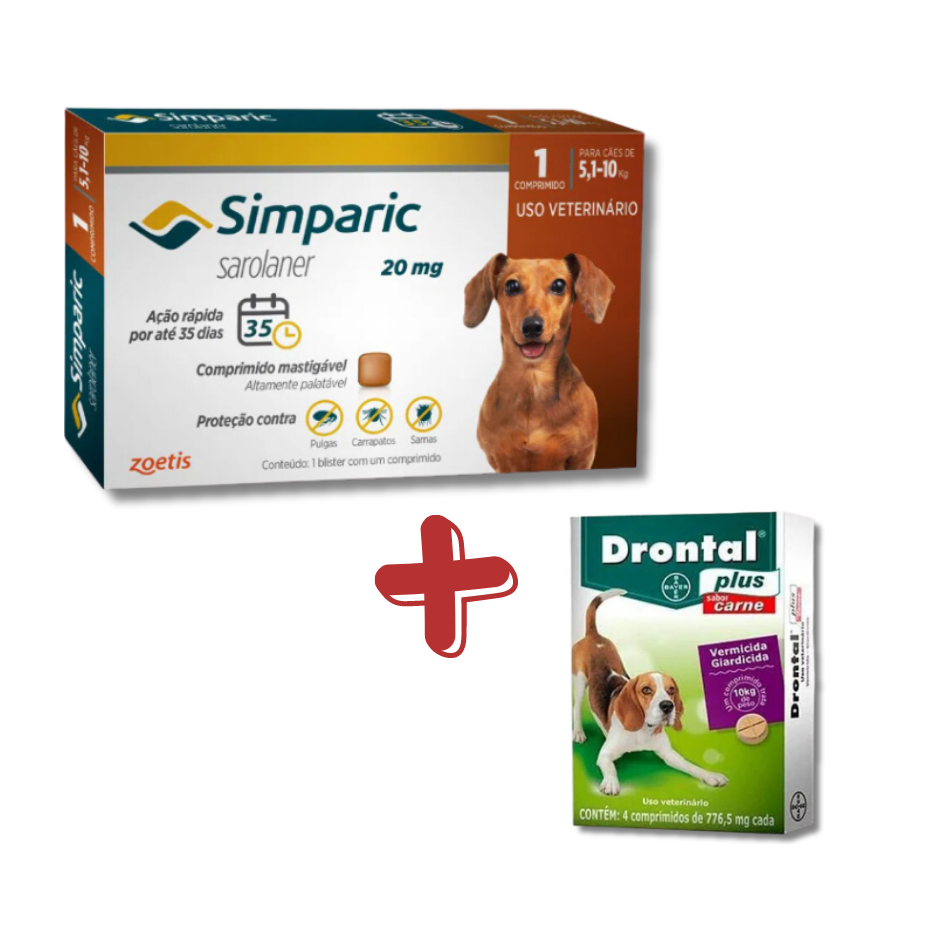 Kit Simparic Cães 5,1 a 10kg 1 Comprimido + Vermífugo Drontal Cães até ...