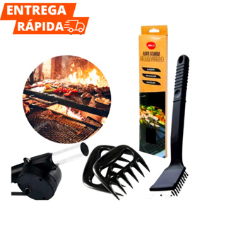 Kit Completo Churrasco Para Dia Dos Pais Com Manta Para Churrasqueira Garra De Urso Tridente Acendedor e Assoprador Churrasco Escova Limpa Grelha Para Restaurante Casa Com Segurança E Praticidade