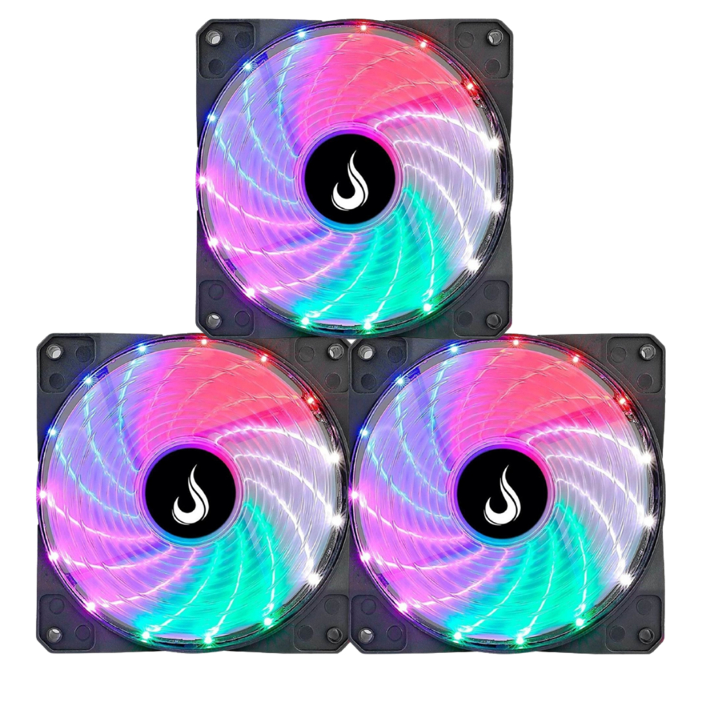 Kit 3 Cooler Fan Led Rainbow 120mm 12v 12cm Ventoinha para Gabinete Pc Gamer Risemode