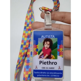 crachá autismo PVC , Crachá autista, cordão quebra cabeça, cartão SUS