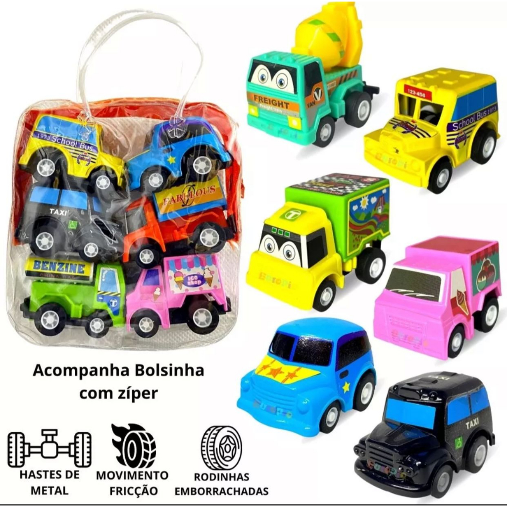 Carrinho De Brinquedo Fricção Kit Com 6 Carros + Bolsinha | Shopee Brasil