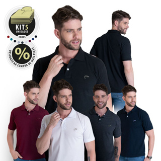 Kit 5 Camisas Polos Masculinas Com N/Fiscal 9 Cores