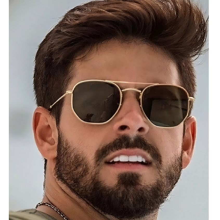 Óculos Hexagonal Masculino de Sol Ponte Dupla Reforçado Proteção Uv400