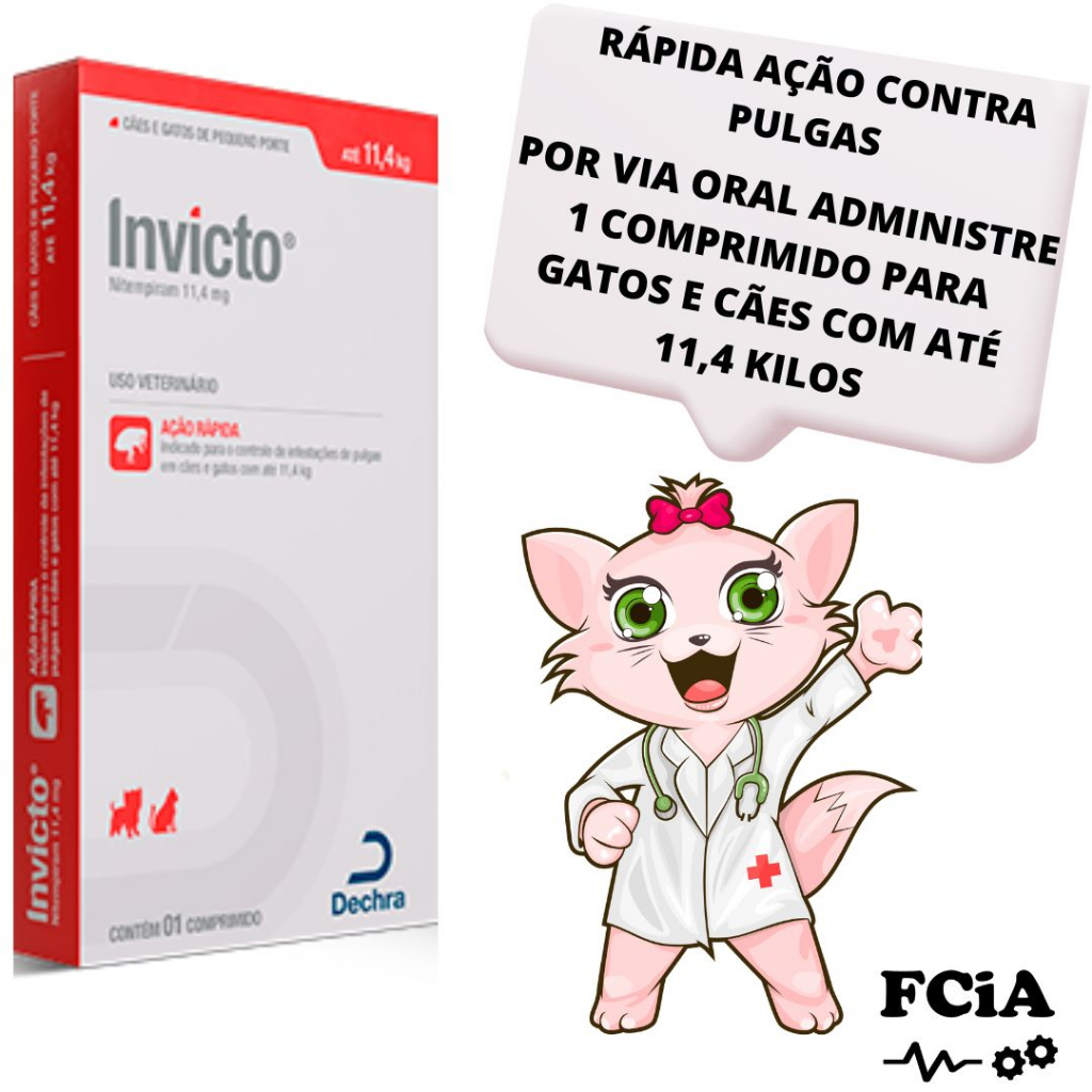 Invicto 11,4 com 1 comprimido combate pulgas em 15 minutos. | Shopee Brasil