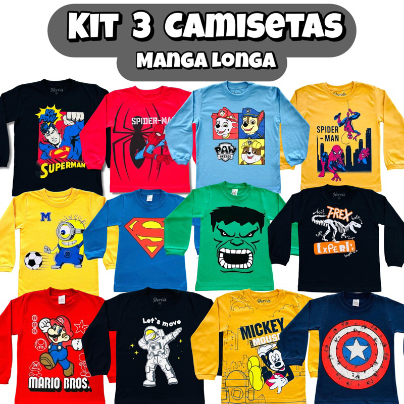 Camiseta Manga Longa Infantil Super Star em Curitiba