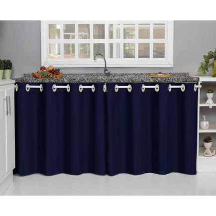 Cortina de Pia Cozinha Lisa Tecido Oxford Uma Parte Só 1,40m x 0,80cm com Ilhós