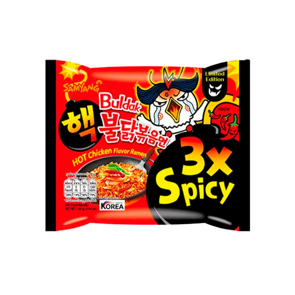 Lamen Coreano Super Picante Buldak Hot Chicken 3x Hot Spicy Samyang 140g - Three Foods Distribuidora
