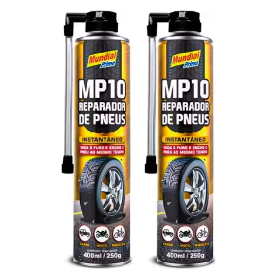 KIT 2 Reparador Spray Instantâneo De Furo Pneu 400ML 260G Carro - Bike - Moto Profissional