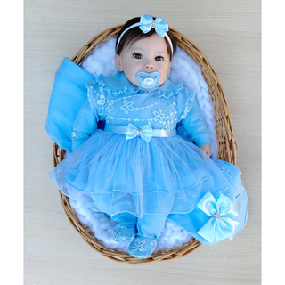 Saída de maternidade menina azul bebê tule bordado