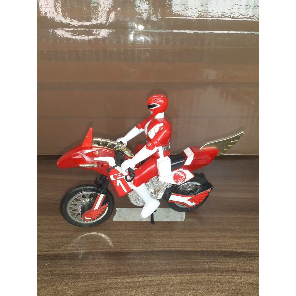 Boneco Power Rangers Vermelho com moto Mighty Morphin Thunder Bike